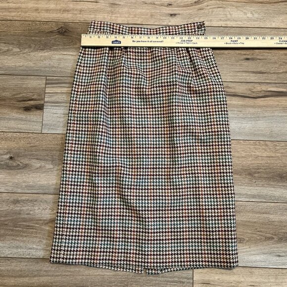 Pendleton Pencil Midi Skirt SZ 10 Tan Multi Houndstooth 100% Wool Vintage - Picture 5 of 11